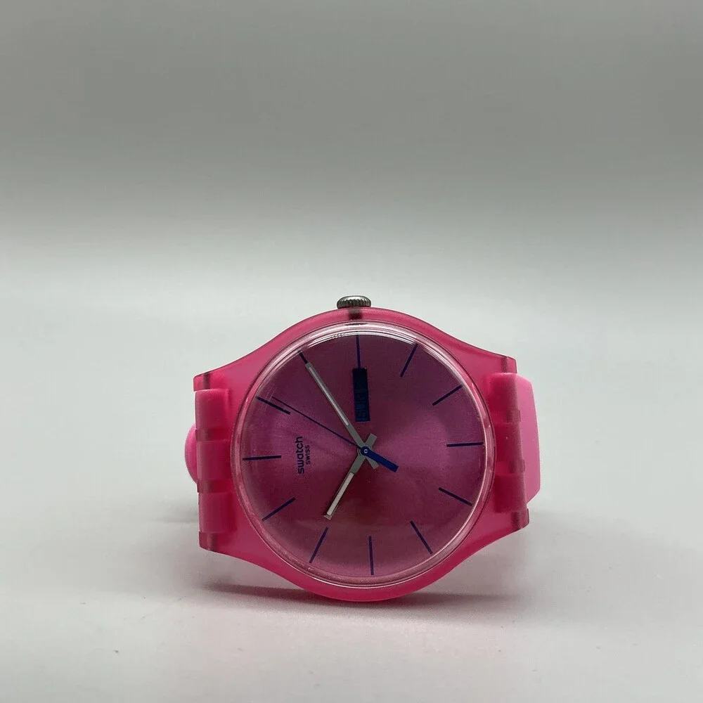 Swatch Pink Rebel Unisex Watch 40mm Pink Dial Day Date Swiss New Battery